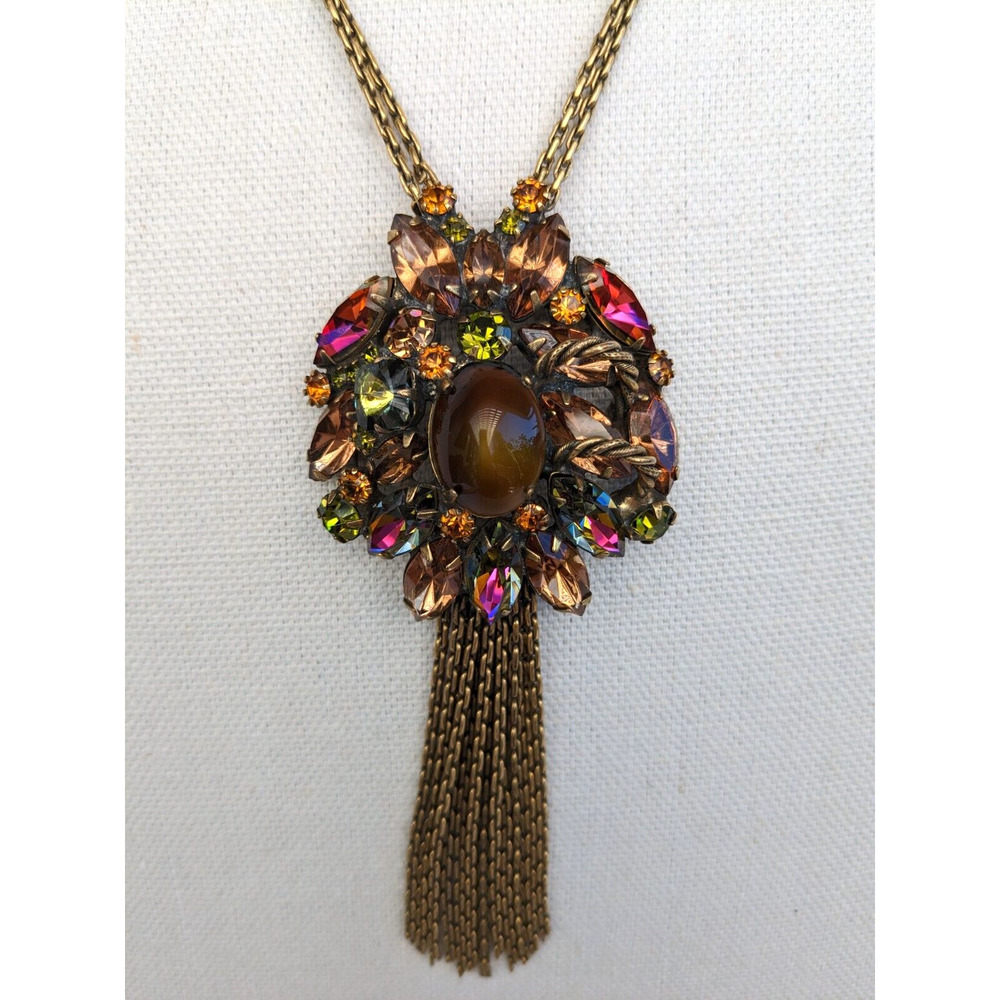 Vintage Unsigned Alice Caviness Watermelon & Gold Tone Rhinestones Necklace Rare